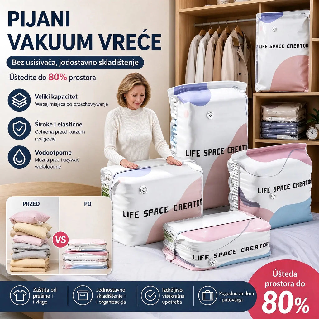 🧳【5 komada 59 KM】💨Velika kompresijska vakuumska vreća: ne treba pumpa, hermetička i savršena za uštedu prostora u koferima i kod kuće✈️
