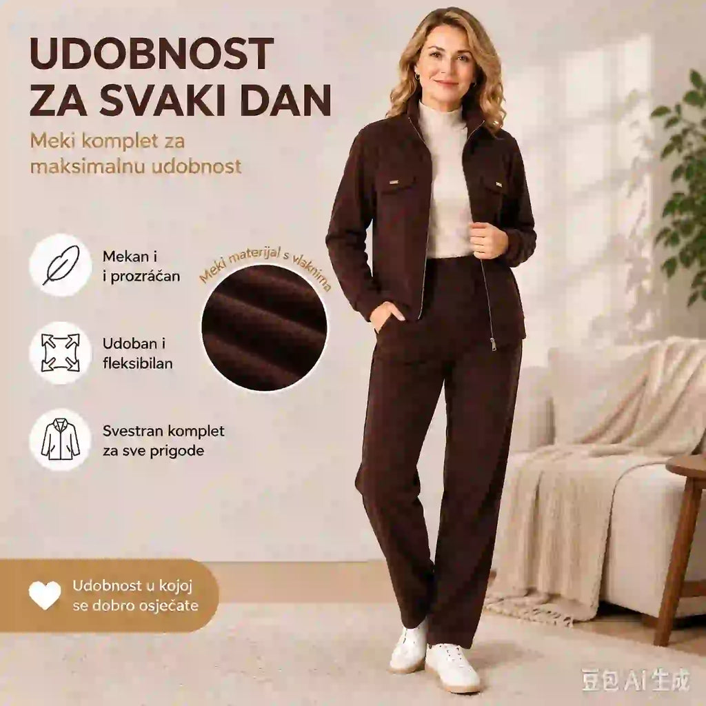 🔴💥【M-4XL】Žensko ležerno baršunasto odijelo s upadljivim elementima (sako + hlače)
